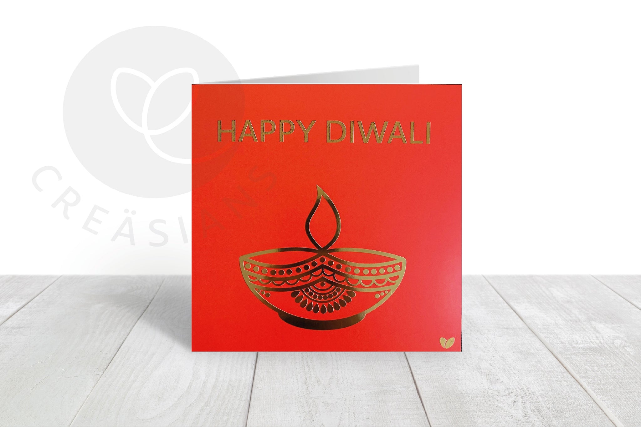 Happy Diwali, red & gold Diya card
