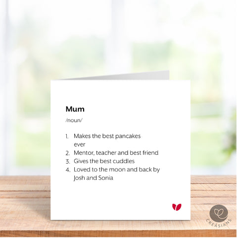 Personalised card for Mum, Mummy, Nani, Nan, Gran, Grandma Mothers Day card