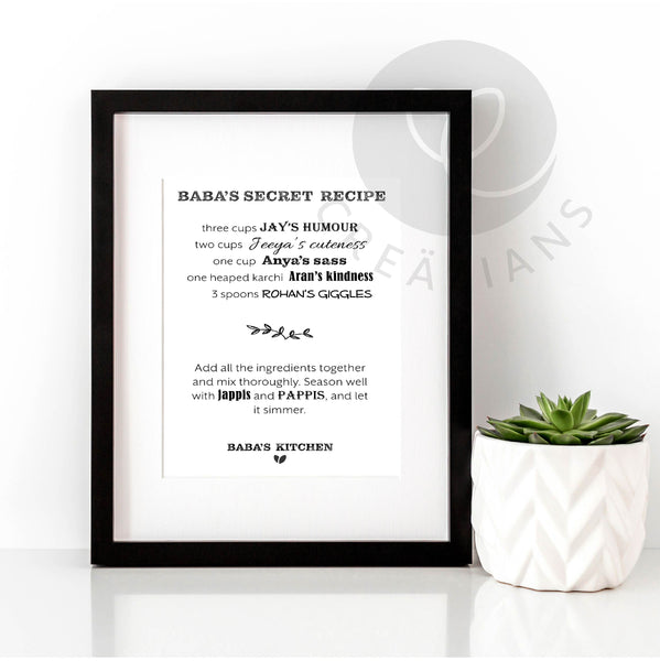 Personalised Family Recipe Wall Print