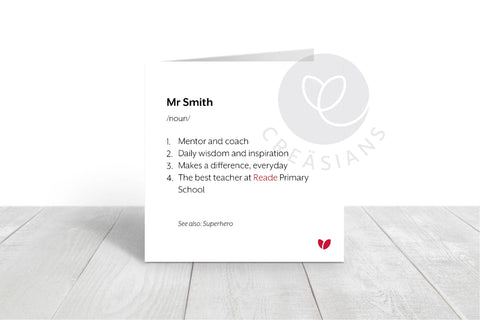 Personalised Teacher card - Thank You Teacher card - can be personalised - teacher, Tutor, TA, Coach