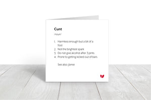 Personalised cunt greeting card