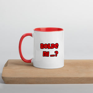 Bolde ni ? white mug with red handle and inner